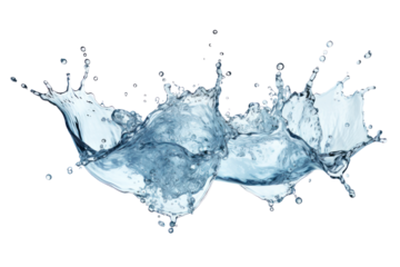 Splashing water and spraying water droplets, isolated on white background.