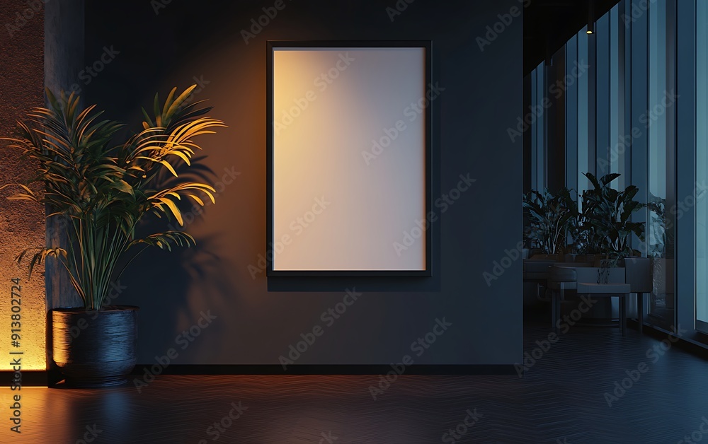 Poster closeup minimalist mockup frame on wall in elegant corridor