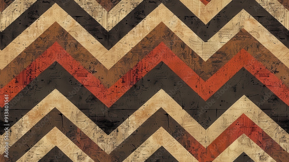 Poster A textured background featuring a chevron pattern in red, brown, and beige. The pattern has a rustic and vintage feel, with visible texture and subtle imperfections.