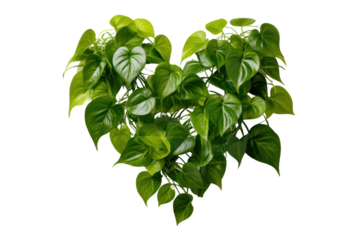 Green leaves of the Pothos tree. Heart-shaped leaves, isolated on white background.