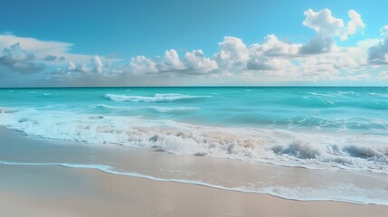 Fototapeta premium A wide shot of the turquoise ocean waves gently lapping against the smooth