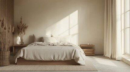 Minimalist bedroom with neutral colors and clean lines