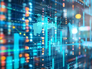 Fototapeta premium Abstract digital data visualization showing financial information, charts, and graphs representing technology and stock market trends.