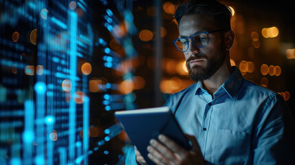 A digital infographic with a globe, graphs, and statistical data representing global financial trends