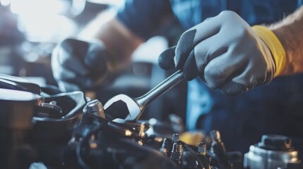 Auto mechanic working in auto repair shop. Car service and maintenance concept