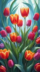 Obraz premium Beautiful tulips in the garden Generative AI