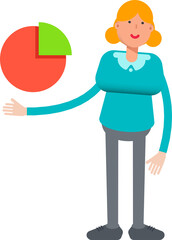 Girl Character Holding Pie Chart
