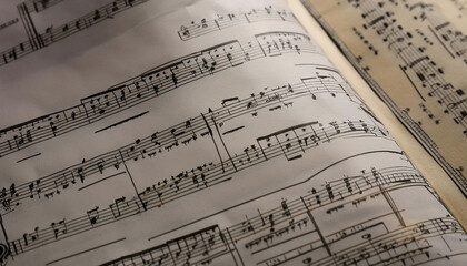 Song sheet with musical notes and lyrics, representing the composition and creation of music. Ideal for topics related to music, songwriting, and creativity.
