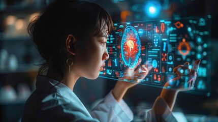 Scientist Examining a Digital Brain Model