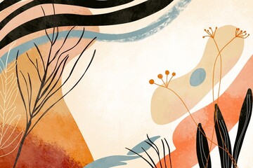 Abstract botanical shapes in warm earth tones