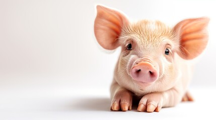 Fototapeta premium A curious piglet gazes directly into the camera, its innocence and playful nature encapsulated in this charming portrait.