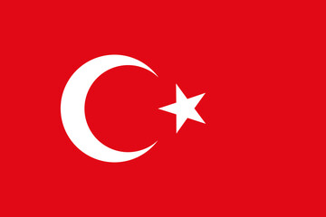 Turkish flag consisting of a crescent moon and a white star on a red background, vector drawing