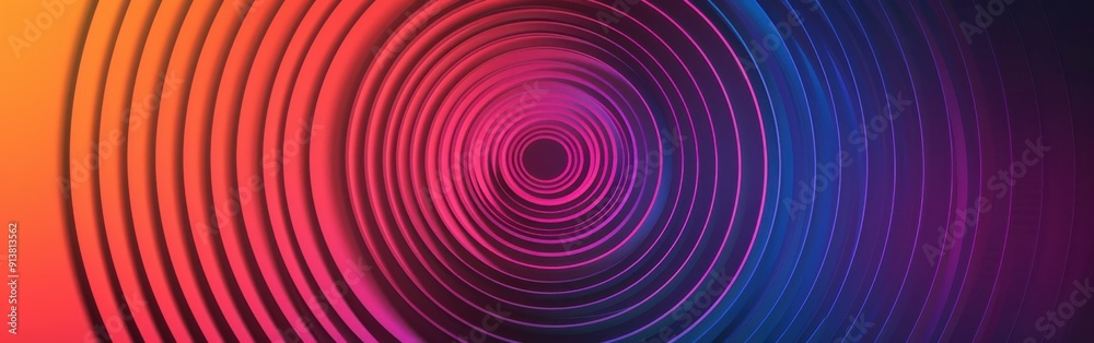 Aufkleber A digital abstract image features a series of concentric circles that radiate outwards in a swirling, hypnotic pattern. The circles are rendered in a colorful gradient of orange, pink, purple, and blu