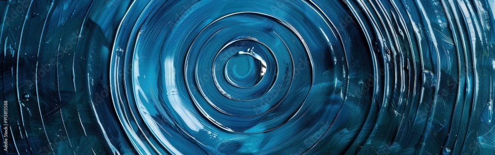 Poster A close-up view of a circular pattern of blue water ripples. The concentric circles of water create a mesmerizing, abstract pattern that draws the eye inward.