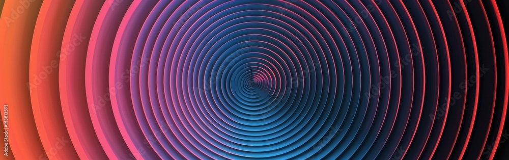 Poster An abstract design with multiple concentric circles in various colors, ranging from orange to pink to purple to blue. The circles are arranged in a hypnotic, spiraling pattern, creating a sense of dep