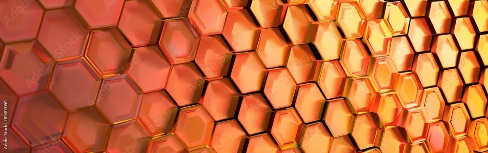 Aufkleber An abstract pattern of hexagonal shapes in shades of orange and yellow. The hexagons are arranged in a repeating pattern and create a sense of depth and movement.