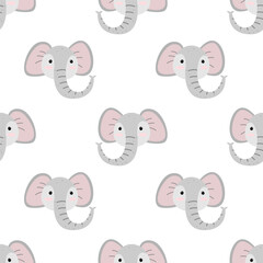 Elephant face seamless pattern. Cute animal character print.