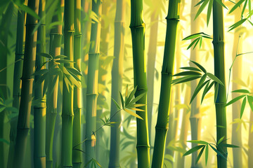 Obraz premium Bamboo forest, earthy tones, flat design, minimalistic shapes