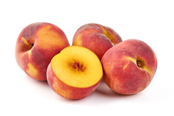 Fresh peaches, isolated on white background.