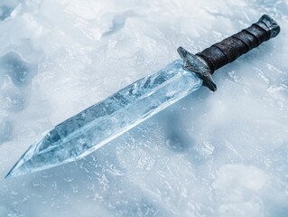 Ornate dagger embedded in ice