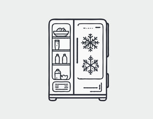 Fridge with snowflake. Line icon on white background