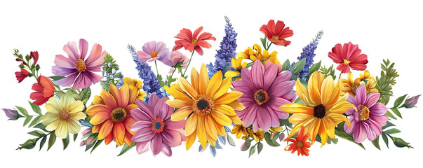 Vibrant Watercolor Bouquet of Flowers with a Transparent Background, Blooming in a  Colorful Display of Nature's Beauty