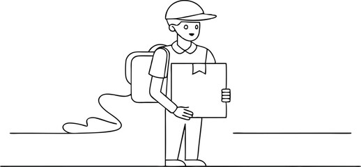 Courier Cartoon Delivering Package With Backpack 