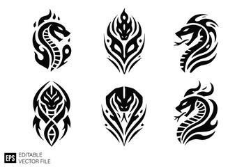 Obraz premium Set of snake head tribal tattoo graphic design vector templates