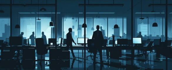 Stressful Corporate Office with Dark Shadows Illustrating a Toxic Work Environment