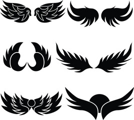 set of wing icons of various shapes
