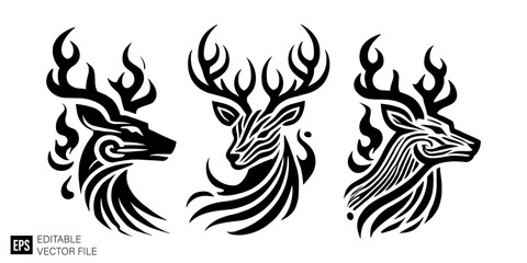 Obraz premium Tribal deer head tattoo illustration graphic design black and white vector