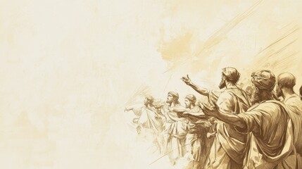 Biblical Illustration of The Kings Defeated: Joshua offering a sacrifice to God in gratitude for their victories, Beige Background