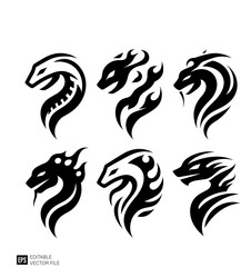 Obraz premium Set of snake head tribal tattoo graphic design vector templates