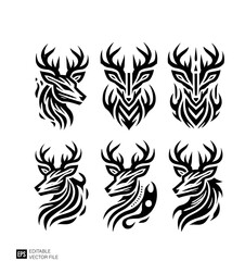 Fototapeta premium Tribal deer head tattoo illustration graphic design black and white vector