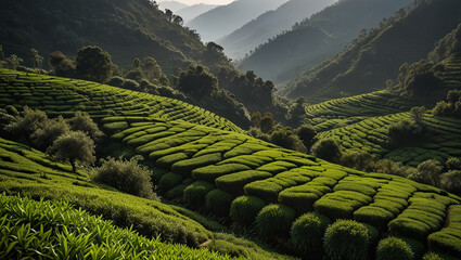 tea garden in the morning