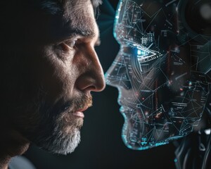 Human-AI machine collaboration of the future. Head to head between the man and the robot