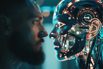 Human-AI machine collaboration of the future. Head to head between the man and the robot