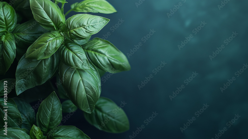 Poster basil leaves on a table