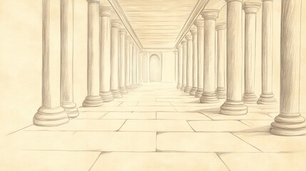Fototapeta premium Biblical Illustration of Cities of Refuge: The interior of a city of refuge, showing safety and protection for its inhabitants, Beige Background