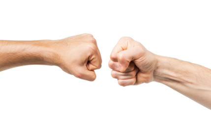 Hands giving each other a fist bump on transparent background