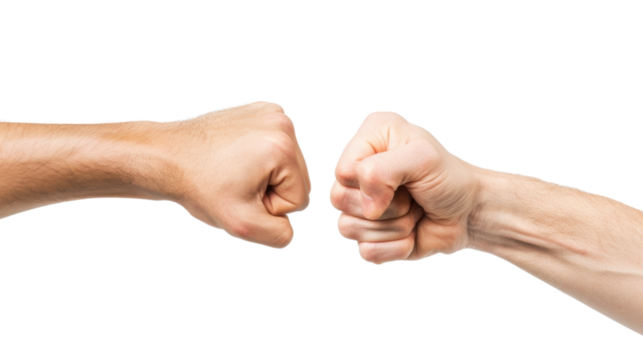 Hands giving each other a fist bump on transparent background