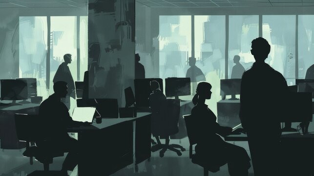 Dark Corporate Office Illustration Highlighting Dehumanizing Workplace Toxicity