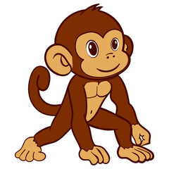 Playful Cartoon Monkey in Crawling Pose Illustration