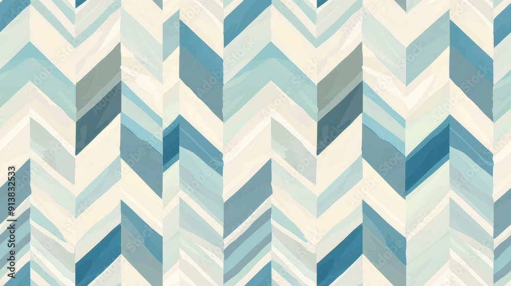 Aufkleber This abstract pattern features a repeating chevron design in shades of blue and white, creating a modern and stylish background. The watercolor style adds texture and depth, giving the pattern a hand-