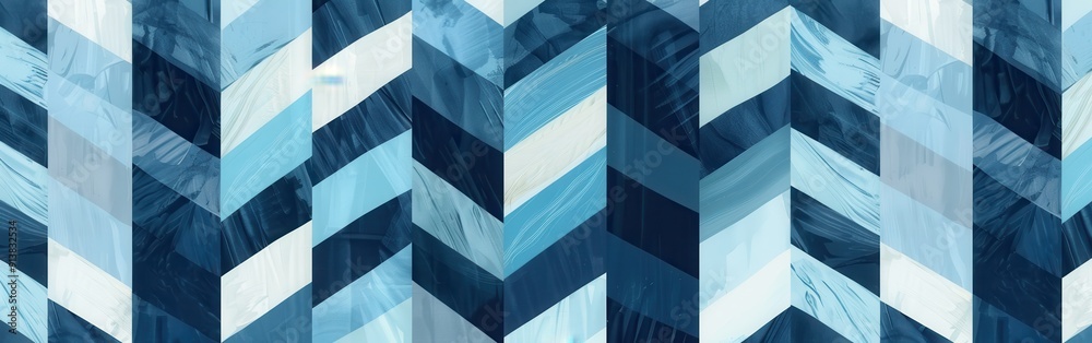 Aufkleber A digital artwork featuring a repeating pattern of blue and white chevron shapes. The chevron shapes appear to be made of individual blocks of color, creating a textured effect.