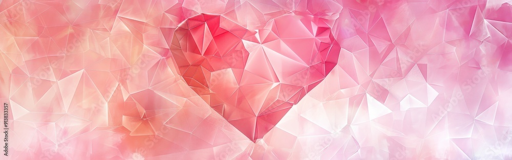 Aufkleber A soft, abstract background image featuring a pink heart shaped geometric pattern design. The heart is formed from numerous overlapping, triangular shapes that create a textured and dynamic look. The 