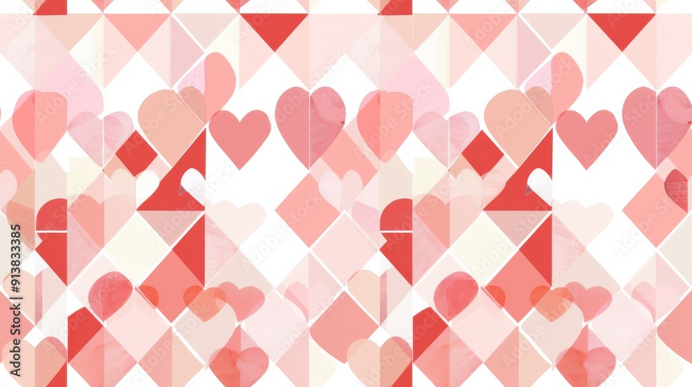 Aufkleber A digital abstract background with various shades of pink and red hearts, layered in a geometric pattern. The hearts are scattered randomly over the surface, creating a sense of movement and fluidity.