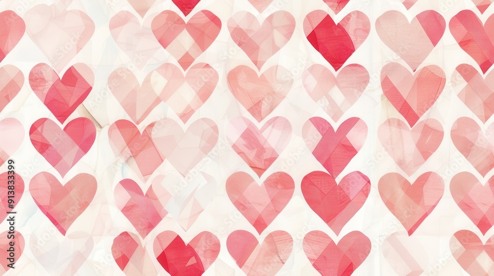 Poster a digital illustration of a repeating pattern of pink watercolor hearts. the hearts are various shad