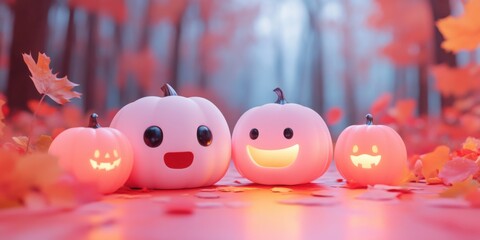 Fototapeta premium Halloween background, cartoon minimalist environment, tiny cute 3D style