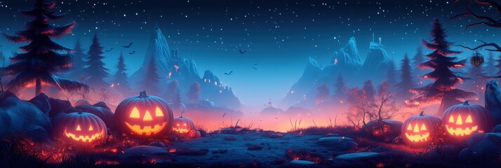 Obraz premium Halloween background, cartoon minimalist environment, tiny cute 3D style